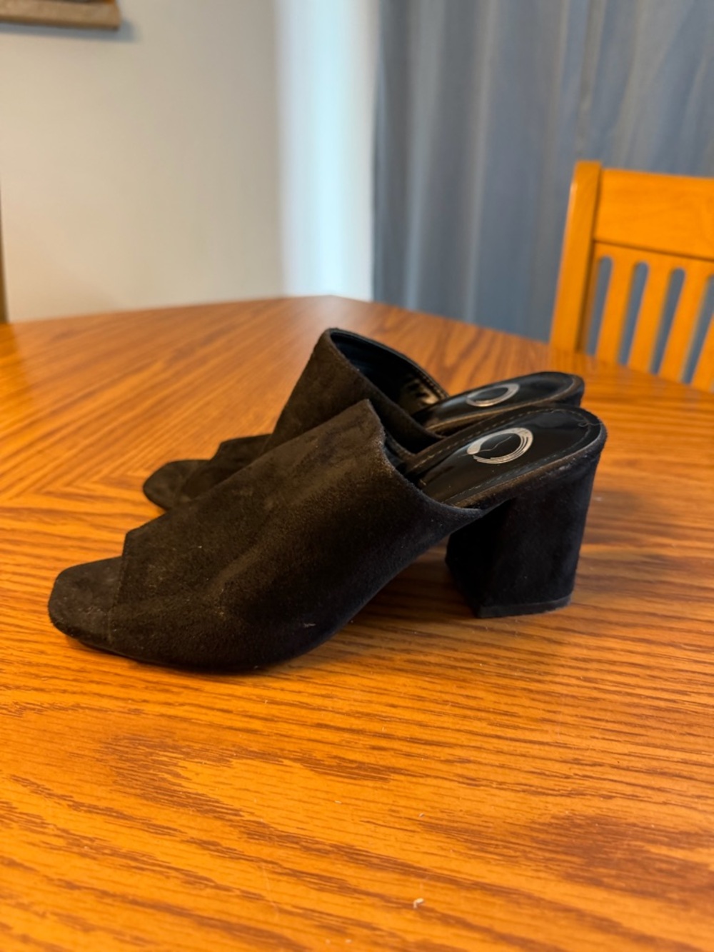 Black Suede Open-Toe Block Heel Mules - Women's